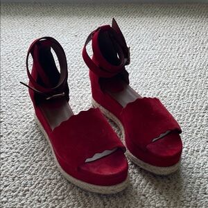 CHLOE Red Espadrille Wedge Sandals